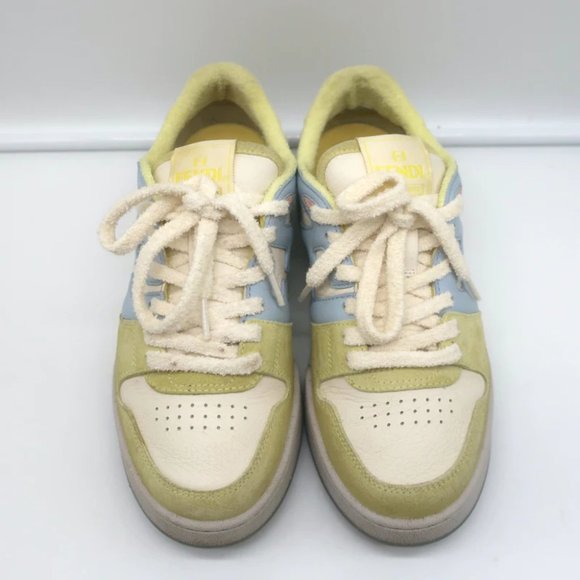 Fendi Match Sneakers Yellow Suede & Light Blue Leather Size 38 - Picture 4 of 12